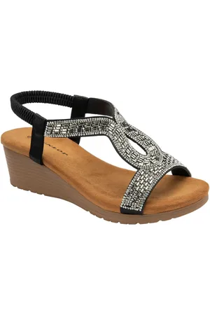Dunlop Black Tear-Drop Wedge Elasticated Sandals eu355uk3