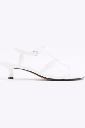 River Island White T-Bar Kitten Heel Sandals eu38uk5