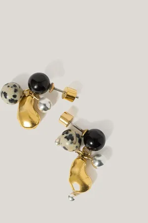 Jigsaw Gold Tone Semi Precious Cluster Earrings One