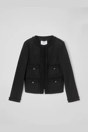 LK Bennett Black Cotton Blend Tweed Charlie Jacket AU 6