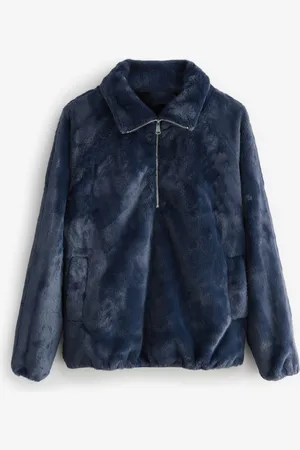Next Blue Faux Fur Half Zip Top XL