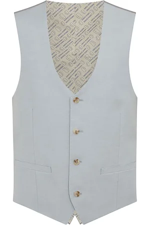 Remus Blue Tapered Fit Tapered Fit Linen-Blend Waistcoat 44