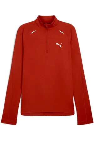 PUMA Red Mens Run Cloudspun Quarter Zip Top L
