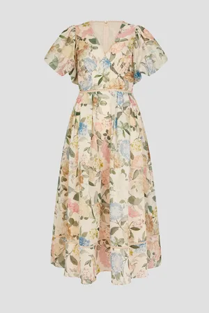 Monsoon Agnes Floral Puff Sleeve Midi Dress AU 22