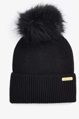 Barbour Mallory Pom Knitted Black Beanie Hat One