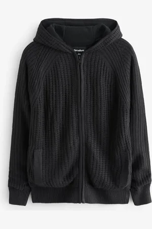 Threadbare Black Zip-Up Knitted Hoodie with Microfleece Lining S