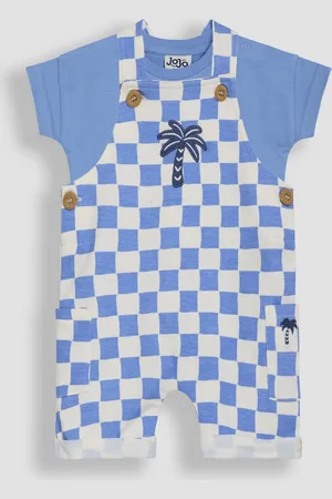 JoJo Maman Bébé Blue 2-Piece Checkerboard Dungarees & T-Shirt Set Upto 3 Months (50
