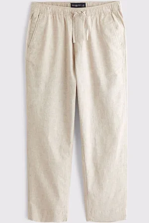 Abercrombie & Fitch Cream Loose Linen Trousers large