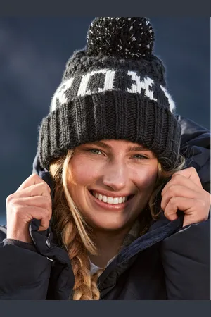 Roxy Black Tonic Logo Knitted Pom Beanie Hat One