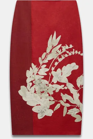 mint&berry Floral Print Pencil 100% Linen Skirt AU 12