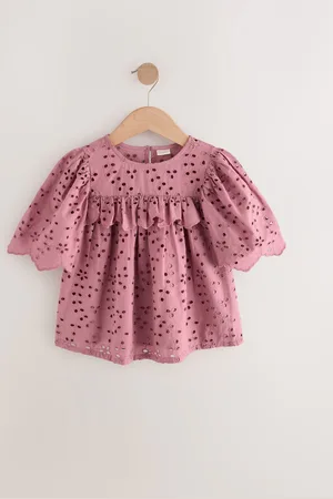 Next Pink 100% Cotton Broderie Frill Blouse (3-16yrs) 6 Years (116cm)