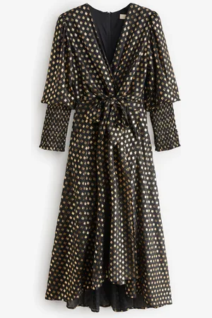 Jolie Moi Metallic Spot Print Puffy Sleeve Maxi Dress AU 12