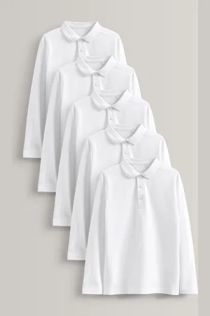 Next 100% Cotton Long Sleeve School Polo Shirts 5 Pack (3-16yrs) 5 Years (110cm)