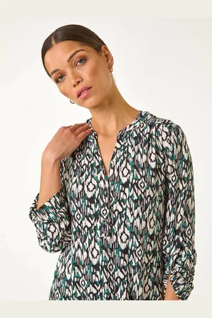 Roman Blue Print V-Neck Stretch Blouse AU 14