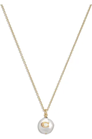Coach Gold Tone Signature Coin Pearl Pendant Necklace One