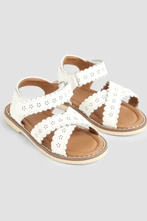 JoJo Maman Bébé White Cross-Over Leather Sandals AU 4 (EU 21)