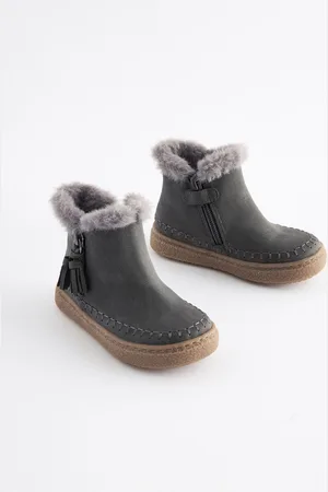 Next Charcoal Grey Faux Fur Lined Tassel Ankle Boots AU 7 (EU 24)