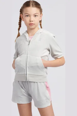 Juicy Couture Grey Girls Diamante Zip Thru Short-Sleeve Hoodie 10