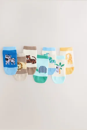 Next Muted Blue/Tan Safari Rich Trainers Socks 7 Pack 9-12 Jnr
