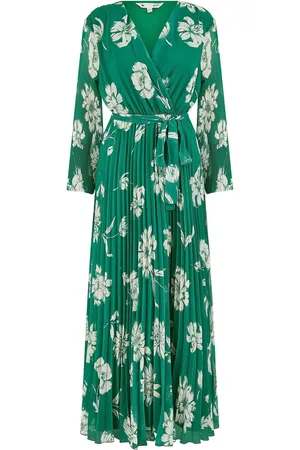 Yumi Floral Print Pleated Wrap Long Sleeve Dress AU 10