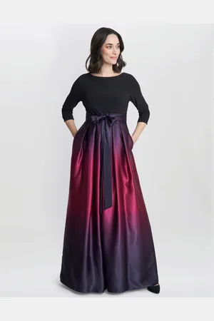 Gina Bacconi Ingrid V-Neck Back Ombre Satin Maxi Dress AU 16