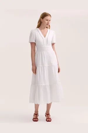 Finery London Wren Cotton Ric Rac Detail Tiered Midi Dress 20