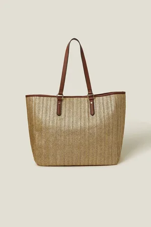 Accessorize Gold Large Metallic Raffia Shopper Bag One