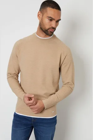 Threadbare Neutral Textured Raglan Mock T-Shirt Crew Neck Jumper S