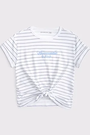 Abercrombie & Fitch Cropped Short Sleeve Logo White T-Shirt With Tie Front 13