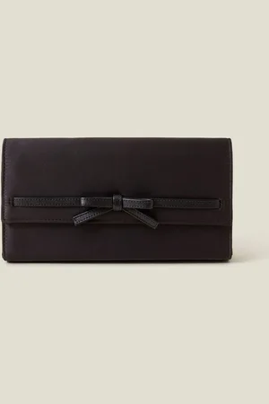Accessorize Black Bow Satin Clutch Bag One
