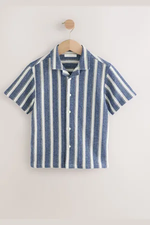 Next Short Sleeves Revere Collar Texture Stripe Shirt (3-16yrs) 158164cm