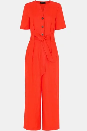 Whistles Orange Fiona 100% Linen Button Jumpsuit 6
