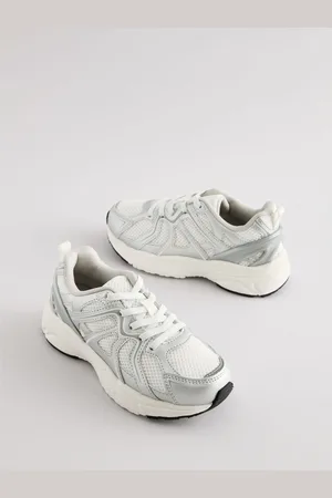 Next White/Silver Standard Fit (F) Elastic Lace Trainers AU 4 (EU 37)