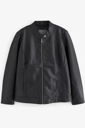 ONLY Black Collarless Faux Leather Biker Jacket AU 22