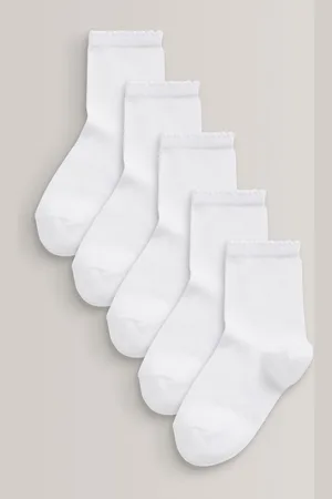 Next White 5 Pack Cotton Rich School Ankle Socks 3-5.5 Jnr