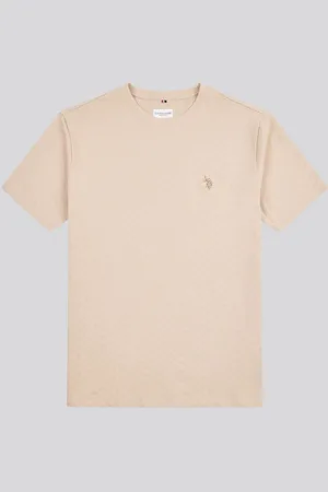 U.S. Polo Assn. U. S. Polo Assn. Natural Mens Check Texture 100% Cotton T-Shirt S