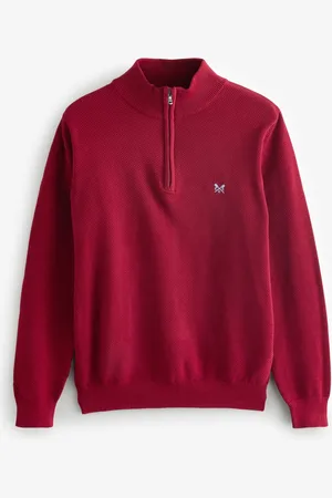 J.Crew Red Pique Stitch Half Zip 100% Cotton Jumper M