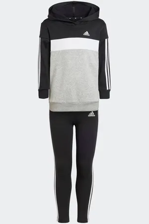 adidas Black Kids Sportswear Tiberio 3-Stripes Colorblock Fleece Leggings Set 4