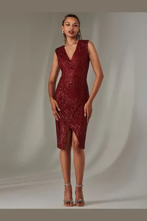Jolie Moi Demi Sequin Wrap Slit Bodycon Dress AU 14
