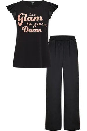 Pour Moi Black Satin Jersey Glam T-Shirt Pyjama Set AU 10