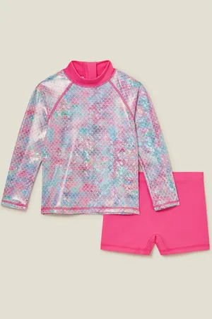 Accessorize Pink Girls Mermaid Rash Vest Swim Set 7