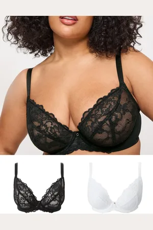 Ann Summers Black & White DD+ Non Pad Plunge 2 Pack Sexy Lace Underwired Bra 36 F