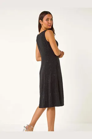 Roman Sparkle Floral Stretch Wrap Dress AU 14