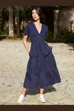 Threadbare 100% Cotton Tiered Jersey Poplin Mix Maxi Dress AU 18
