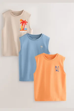 Next Blue/Orange/Stone Palm Tank Vests 3 Pack (3-16yrs) 4 Years (104cm)