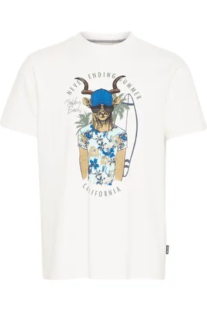 Blend White Deer Sloth Printed Short Sleeve 100% Cotton T-Shirt large