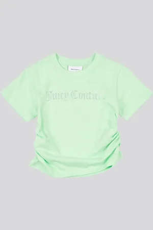Juicy Couture Green Girls Diamante Ringer 100% Cotton T-Shirt 10