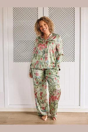 Their Nibs Green Fruit Garden Satin Long Pyjama Set XS