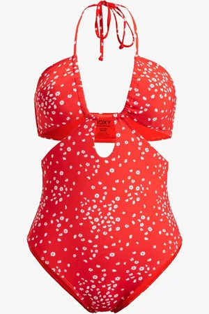 Roxy Red Ditsy Floral Print Halterneck One Piece Swimsuit S
