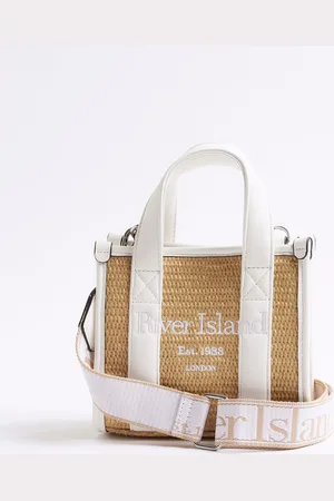 River Island Brown Mini Raffia Embellished Tote Bag one